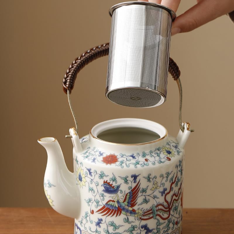 Porcelain Tea Set with Teapot and 6 Cups, Chinese Style Tea Service Set with Gift Box and Serving Tray