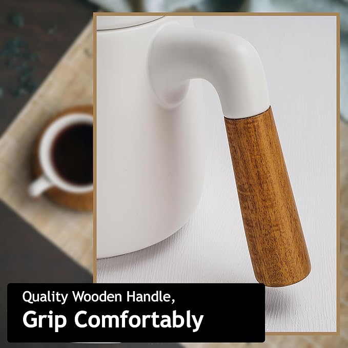 Ceramic Tea Set with Teapot, Infuser and 4 Cups, Modern Tea Service Set with Wooden Coasters